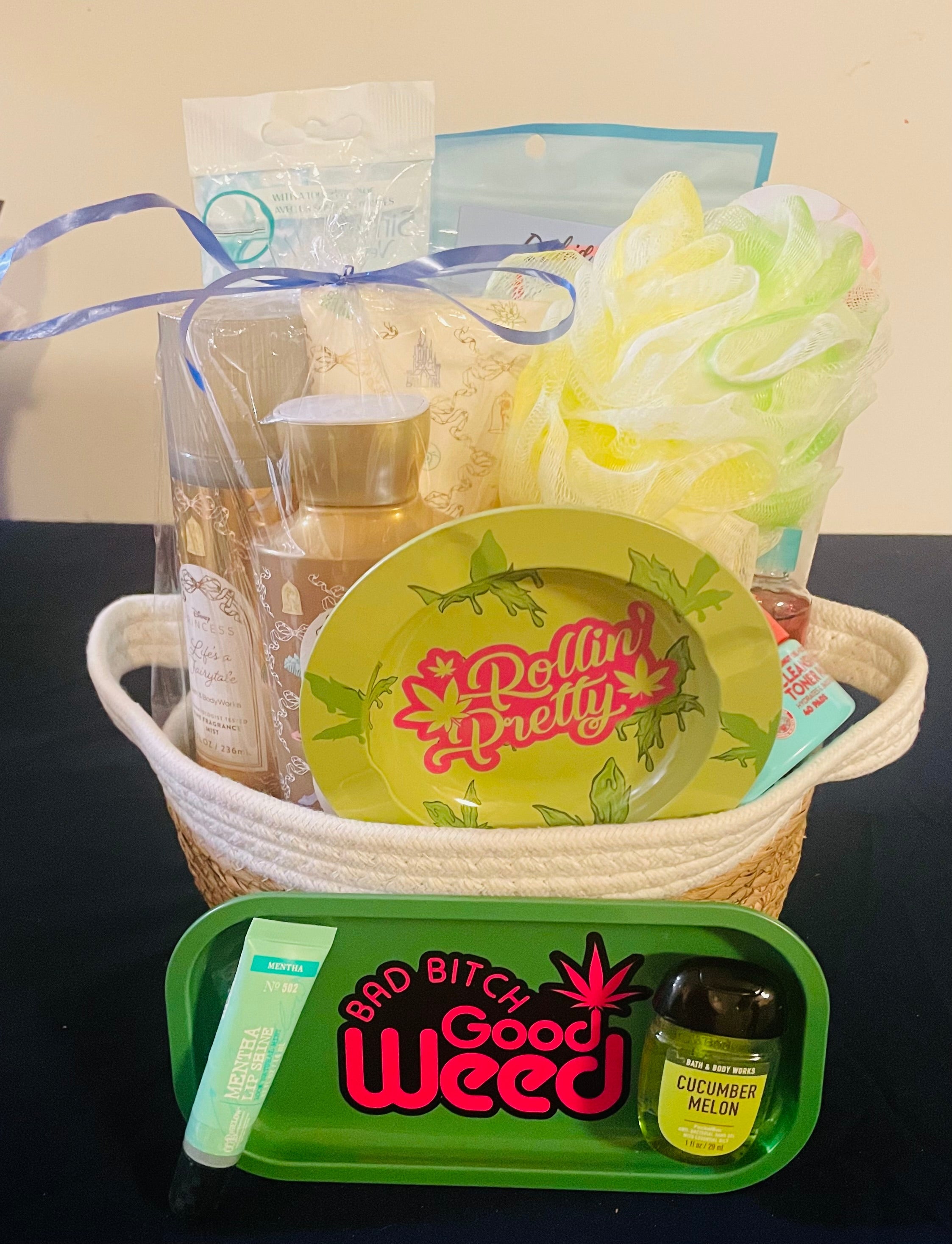 Customized 4/20 female medium gift basket with curated items for women