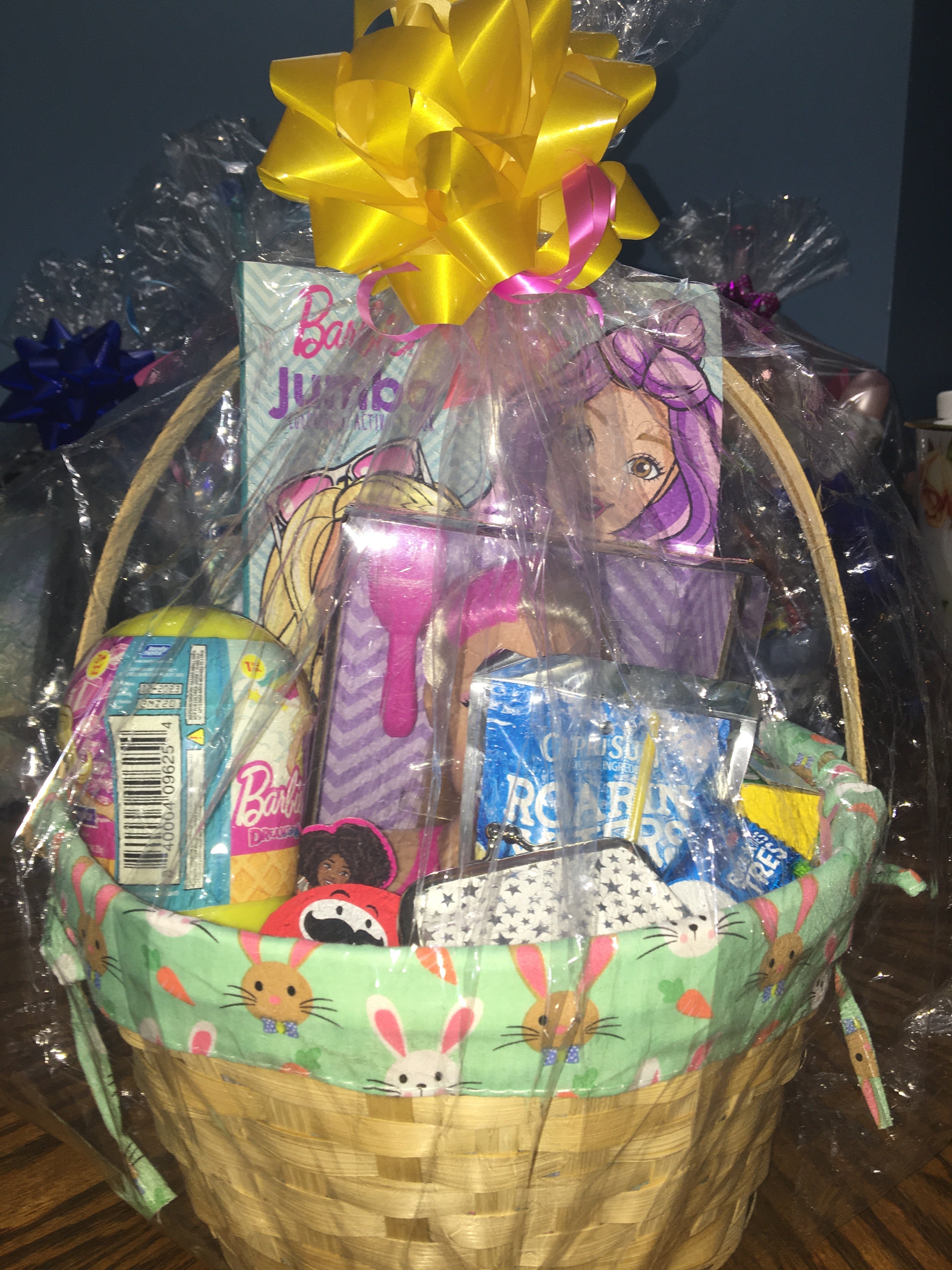 Customized girls gift basket with toys, treats and fun items for kids.