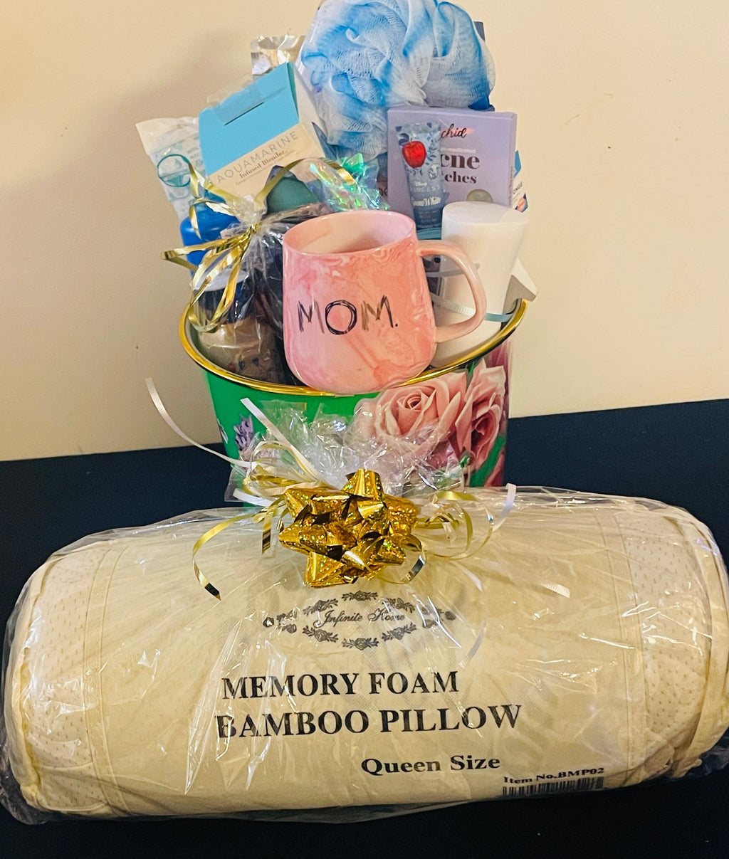 Mother's Day gift basket with premium treats and self-care items