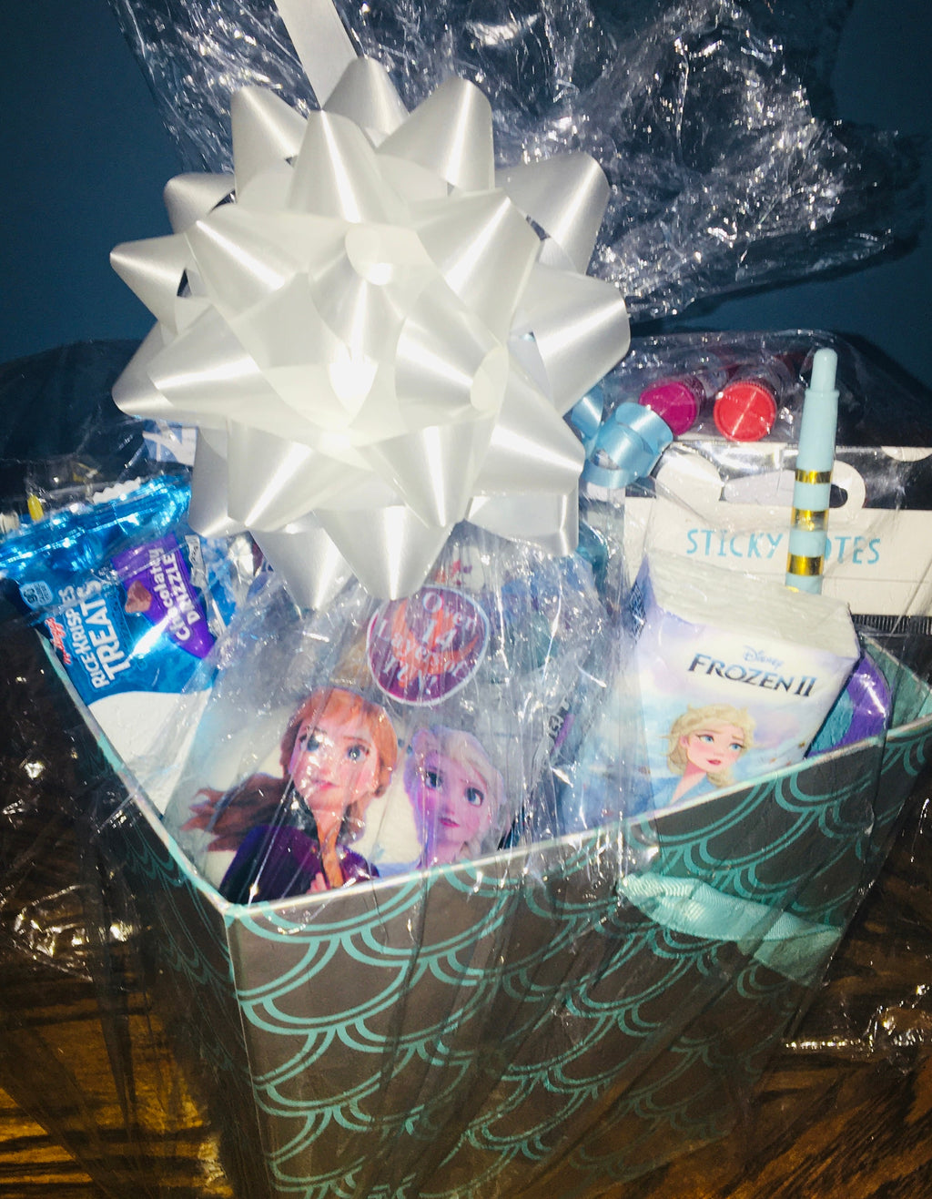 Customized girls gift basket with toys, treats and fun items for kids.