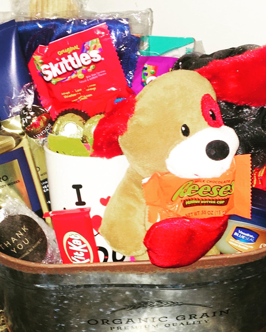 Customized men's self care gift basket with grooming and wellness products