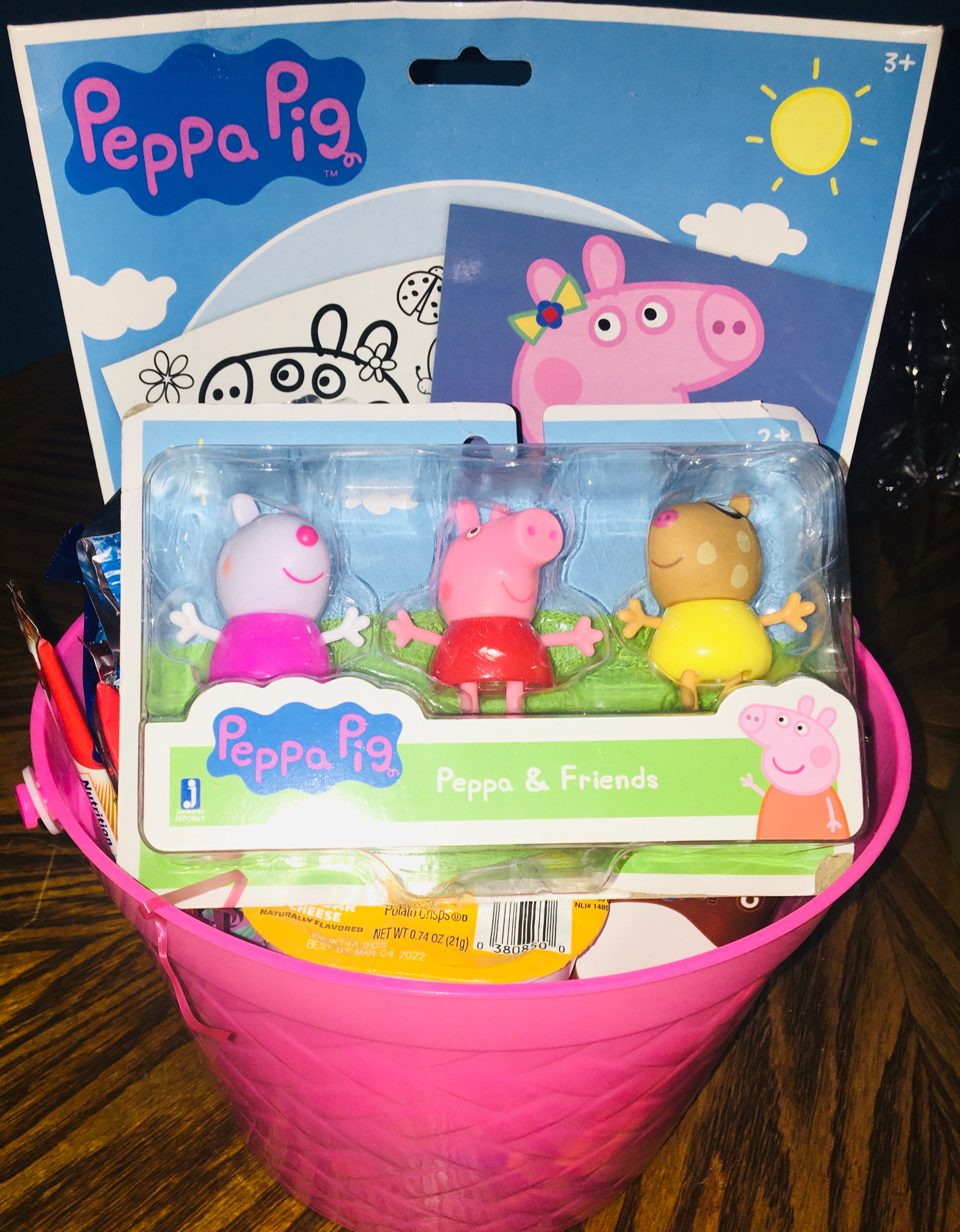Customized girls gift basket with toys, treats and fun items for kids.