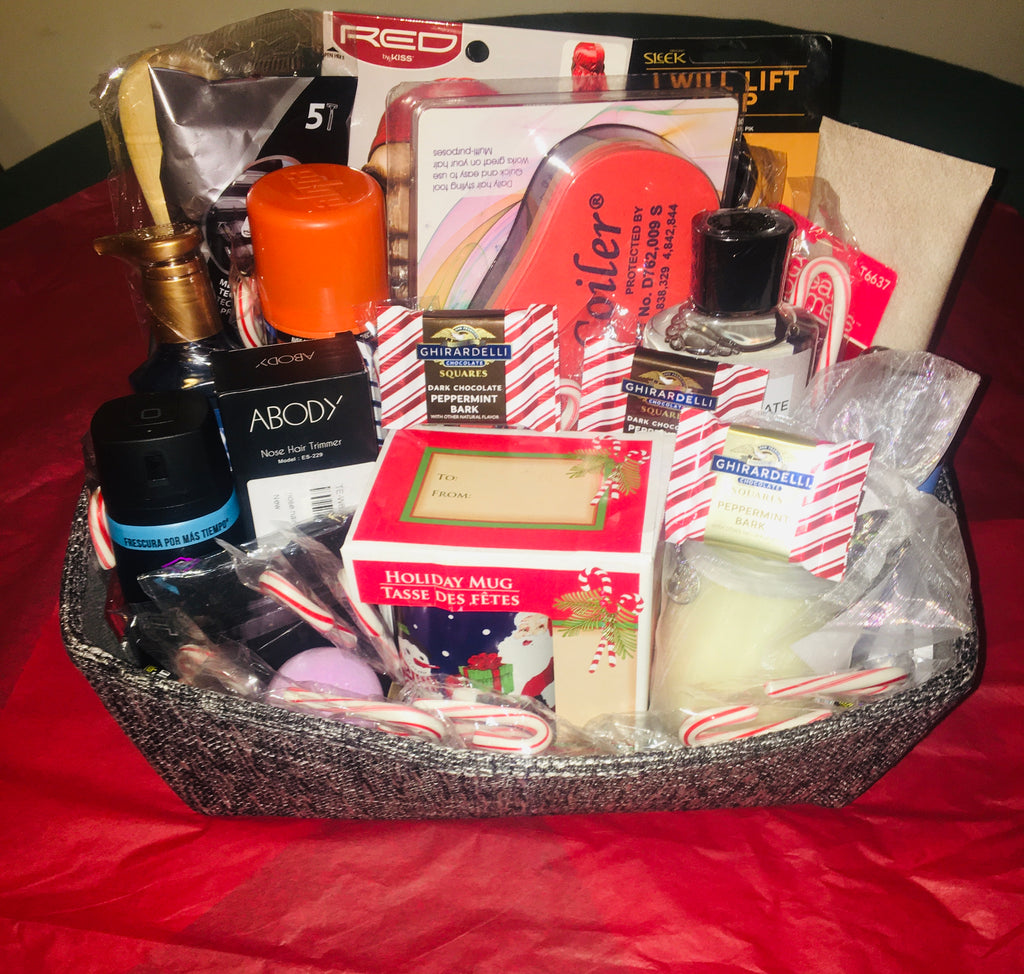 Customized men's self care gift basket with grooming and wellness products