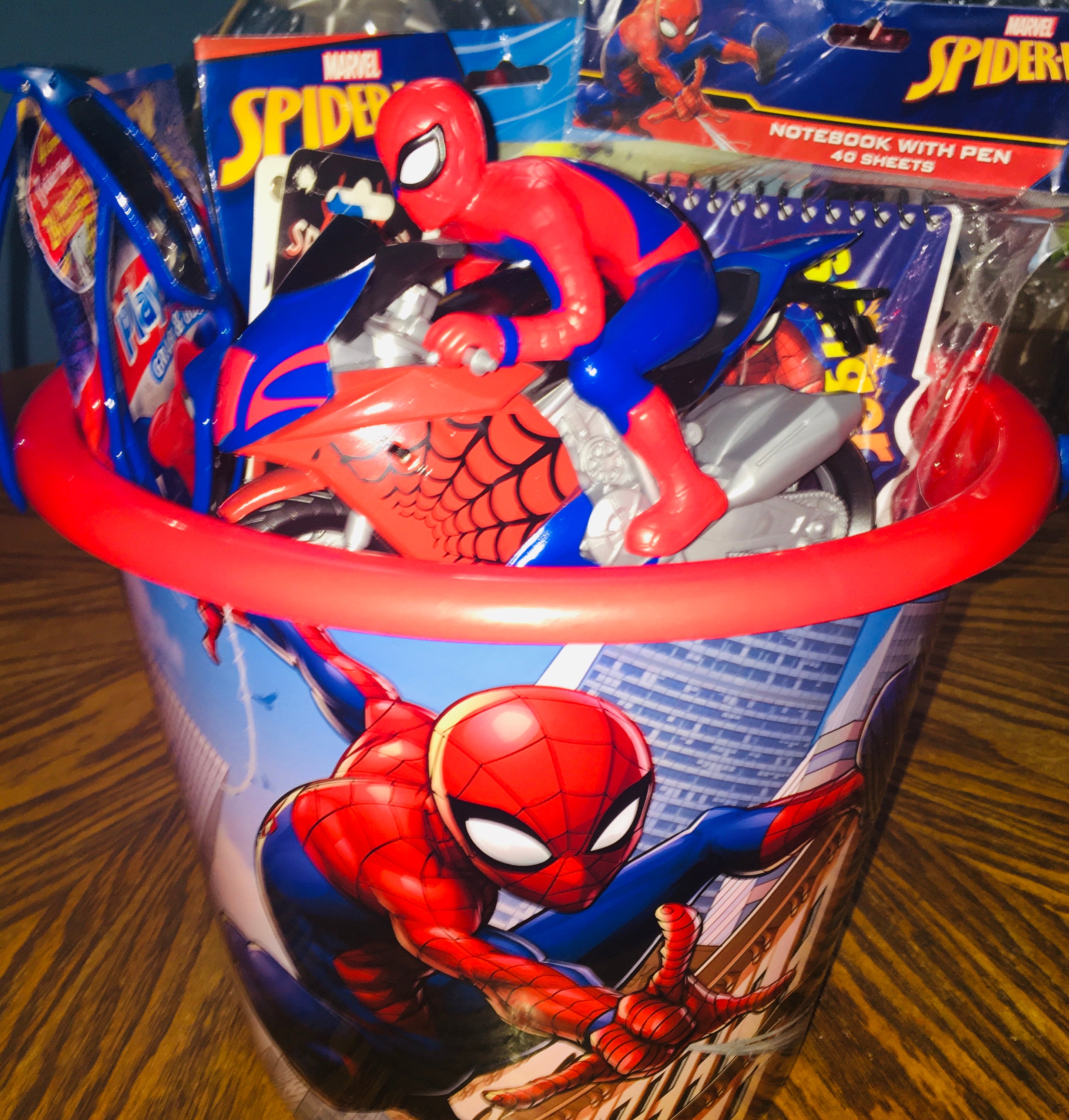 Customized boys gift basket with toys, treats and fun items for kids.