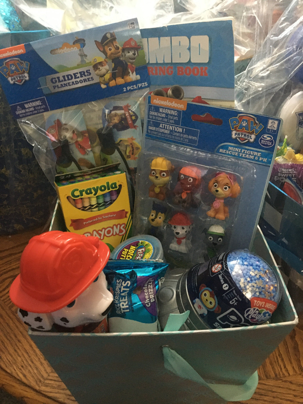 Customized boys gift basket with toys, treats and fun items for kids.