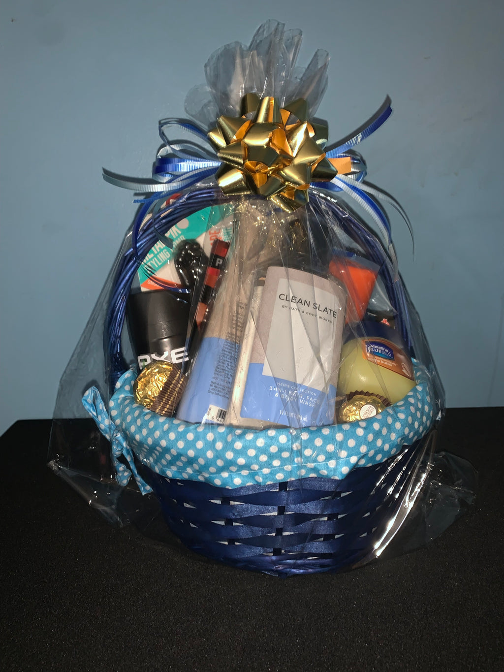 Customized men's self care gift basket with grooming and wellness products