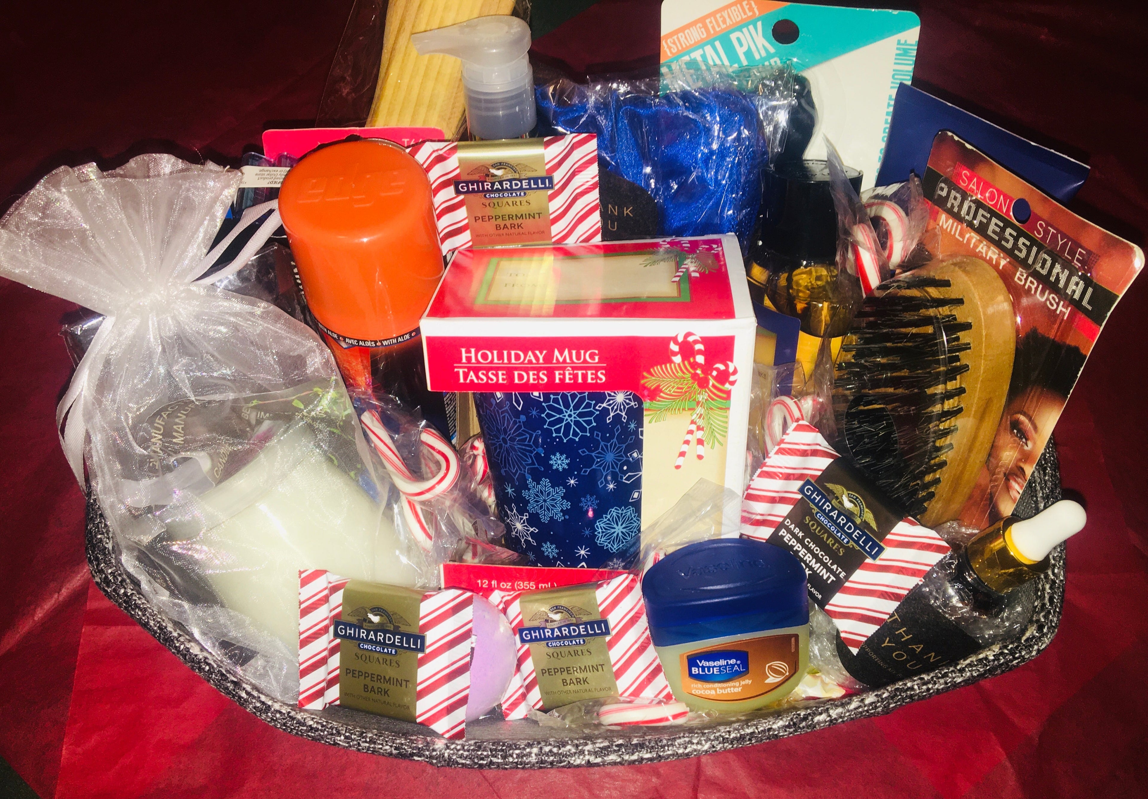 Customized men's self care gift basket with grooming and wellness products