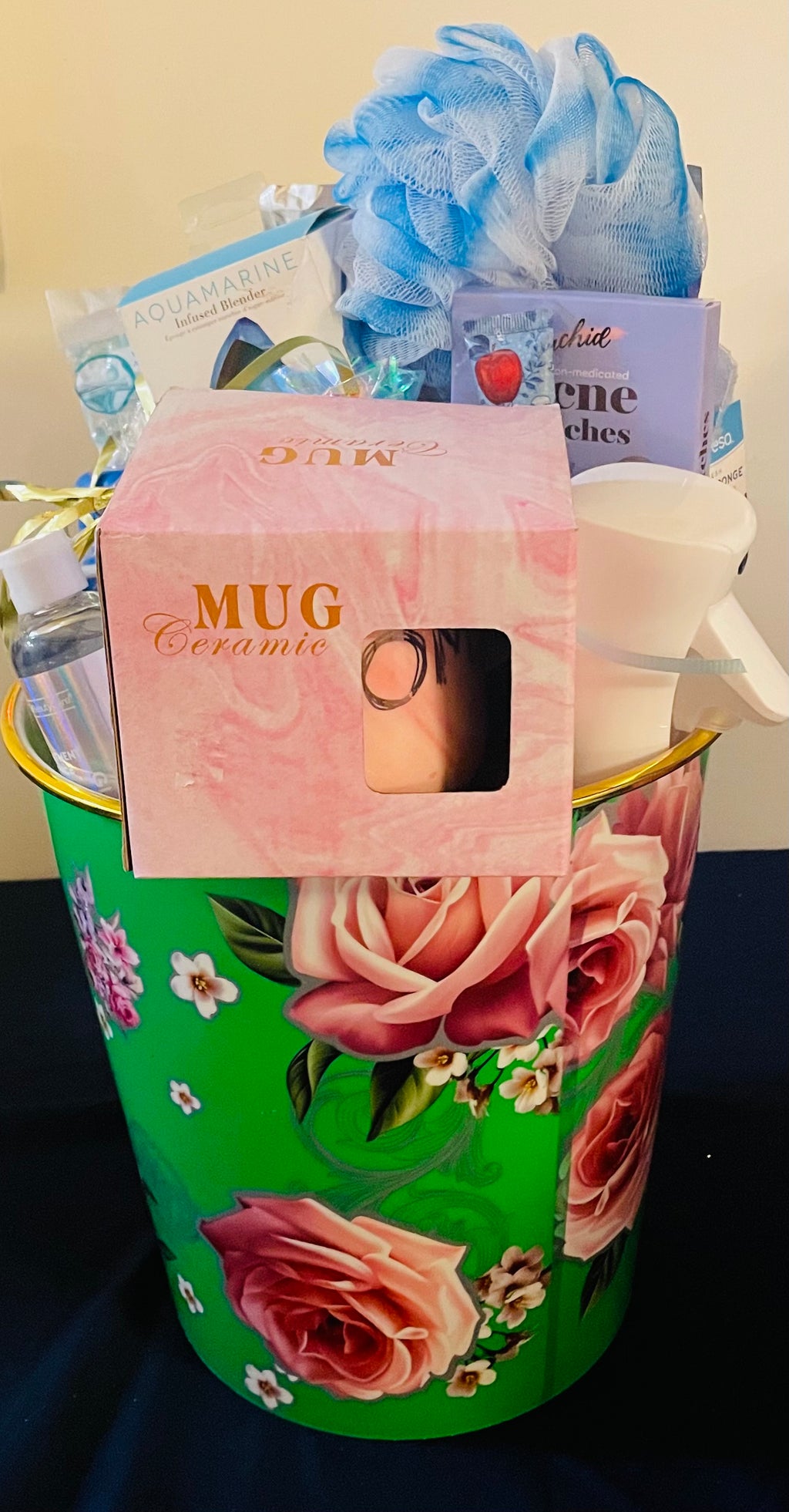 Mother's Day gift basket with premium treats and self-care items