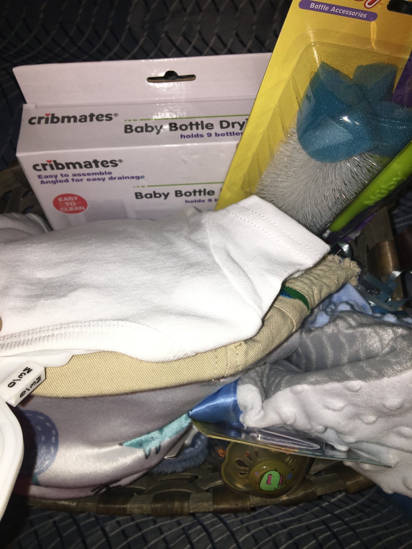 Customized- to-order Baby shower gift basket for boys with toys and essentials.