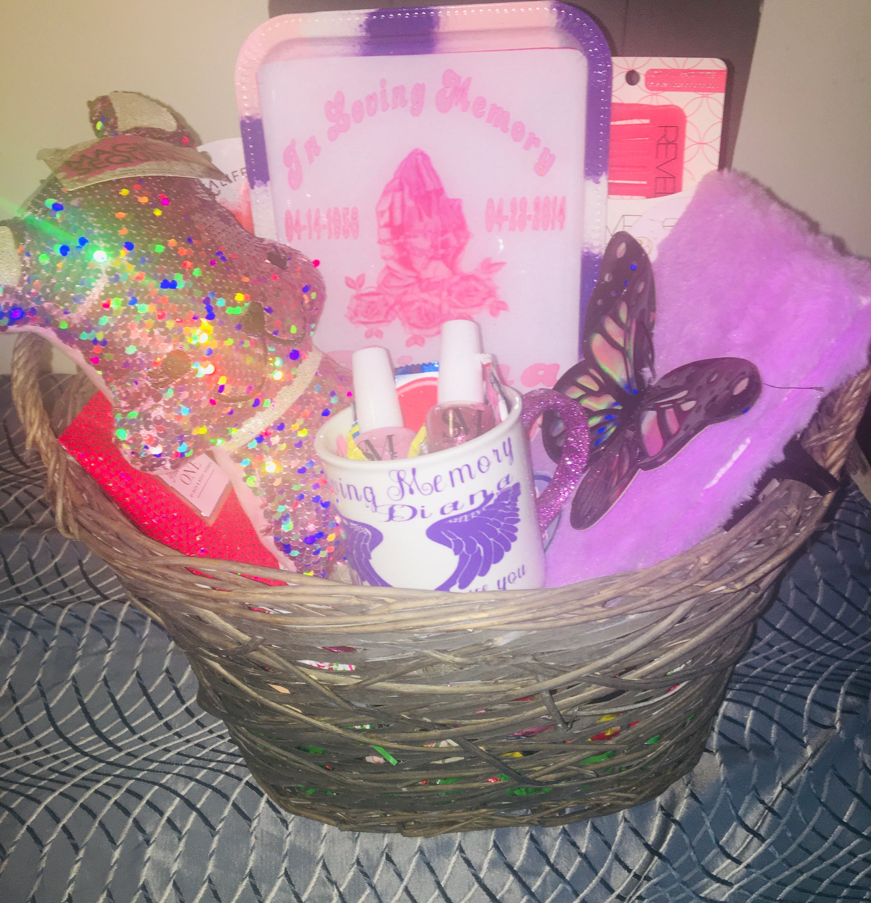 Customized condolence sympathy gift basket with comforting items
