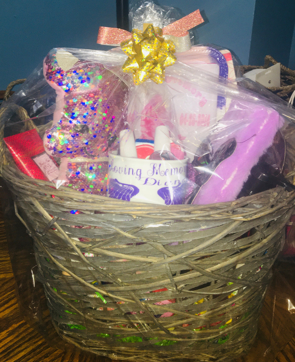 Customized condolence sympathy gift basket with comforting items