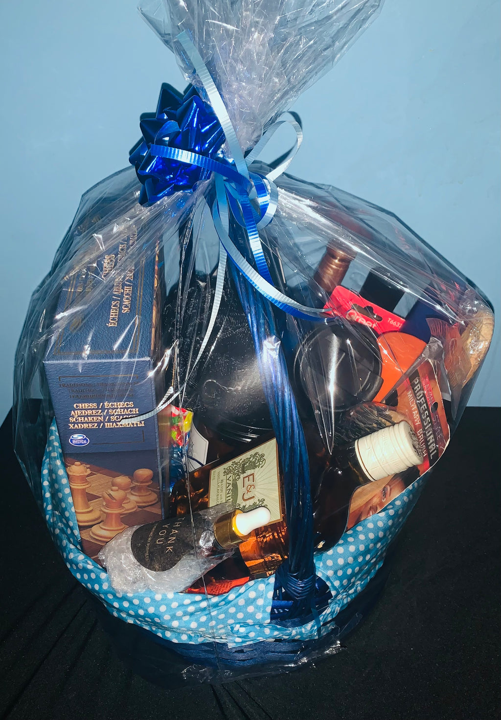 Customized men's self care gift basket with grooming and wellness products