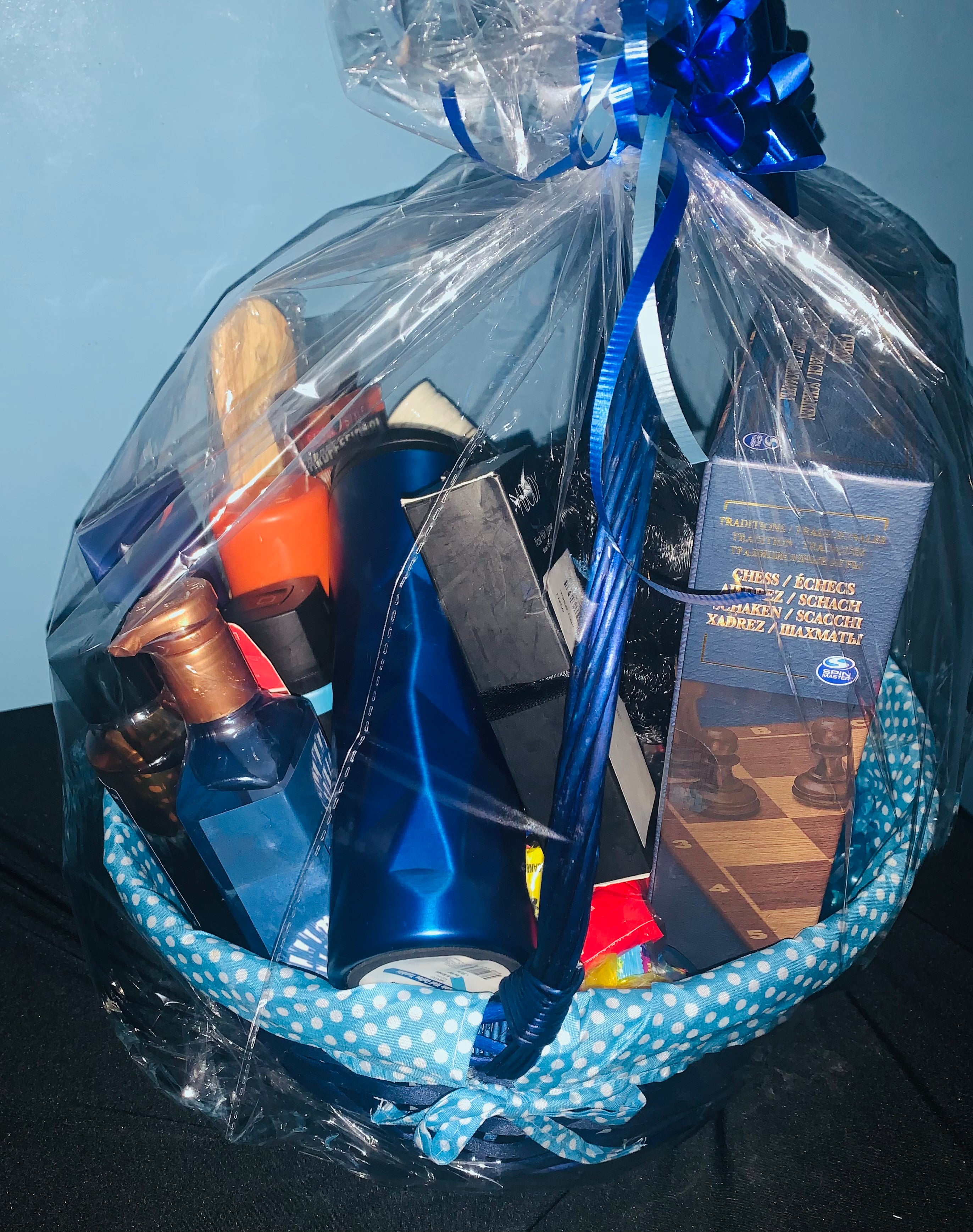 Customized men's self care gift basket with grooming and wellness products