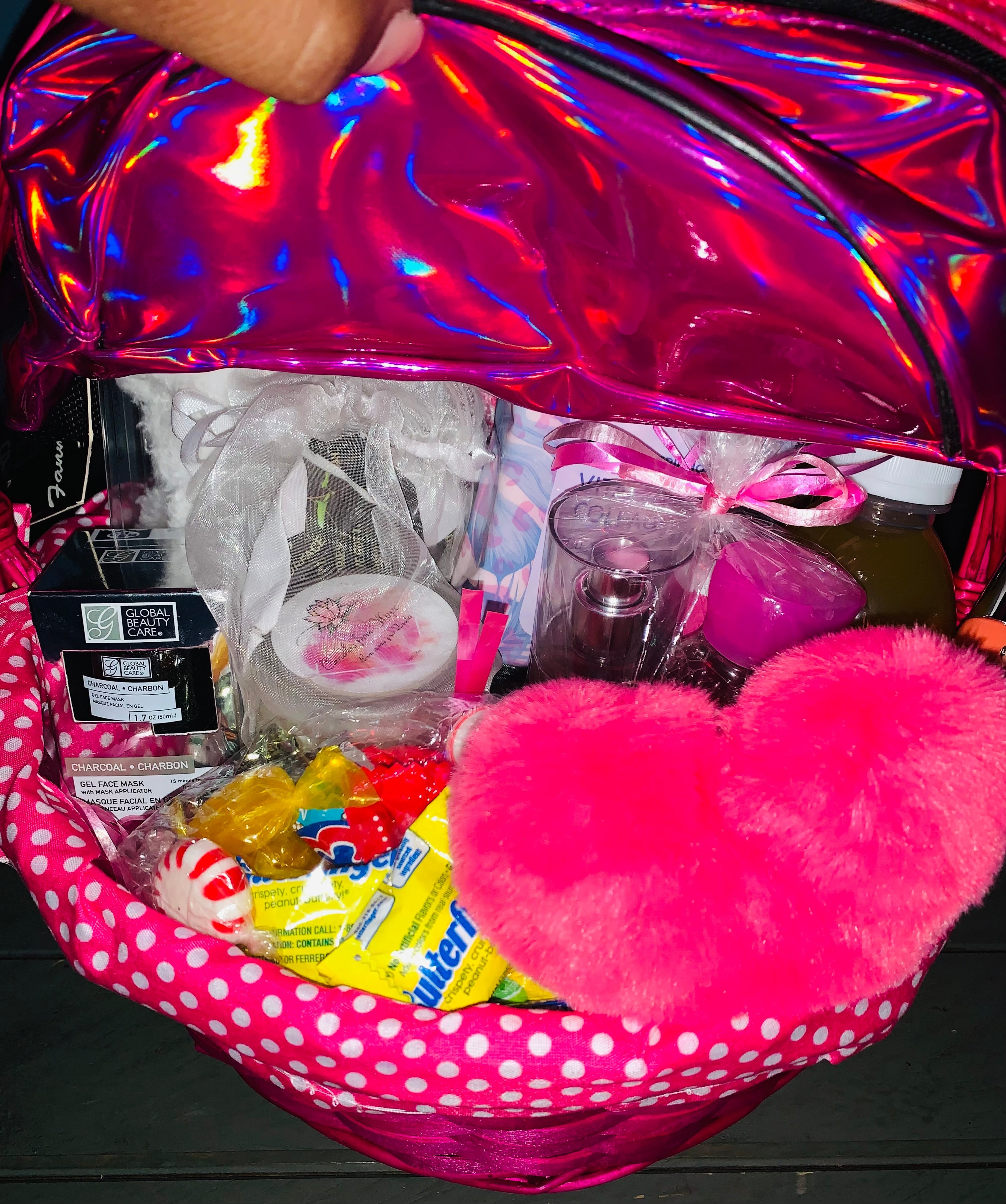 Customized girls gift basket with toys, treats and fun items for kids.