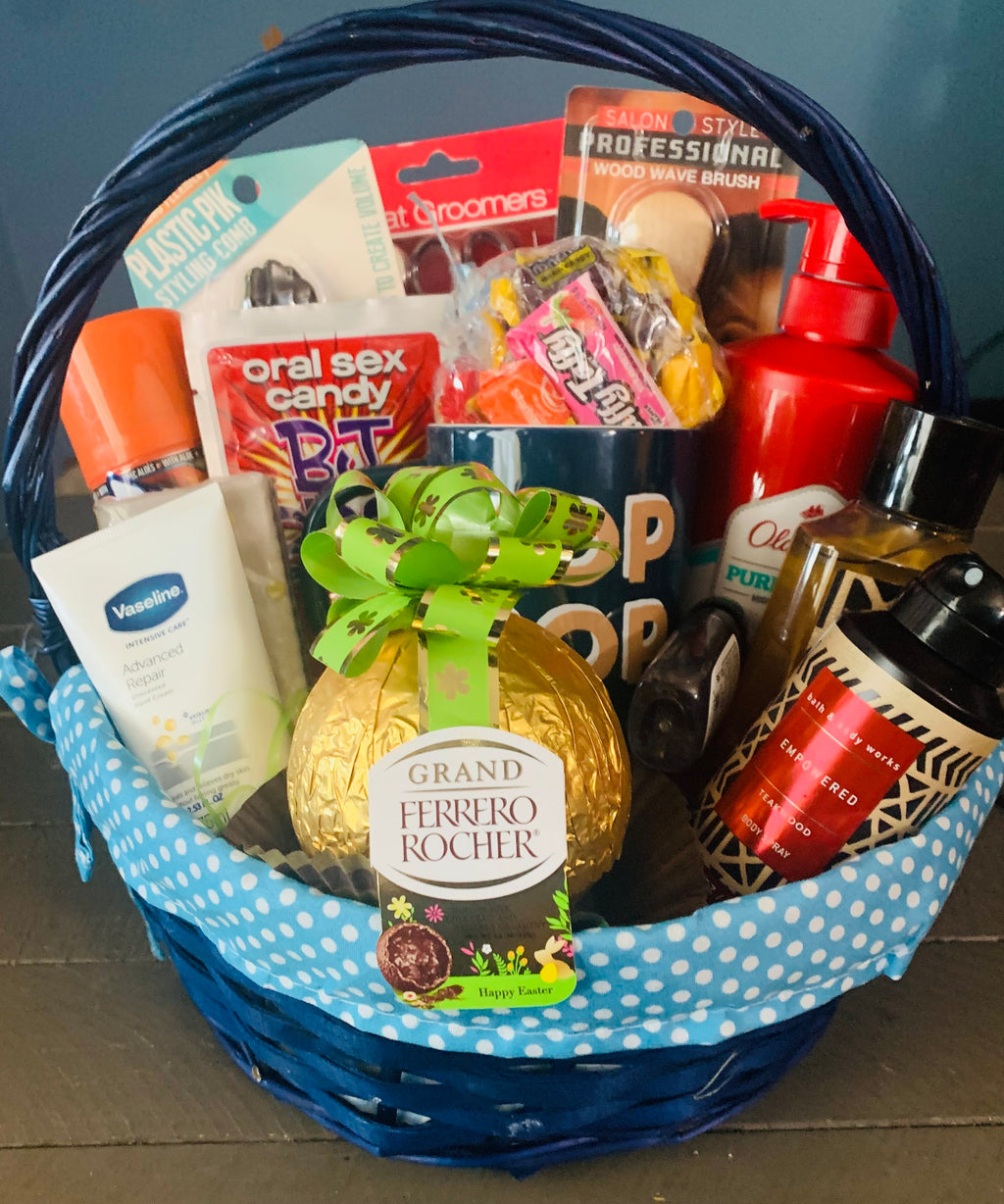 Customized men's self care gift basket with grooming and wellness products