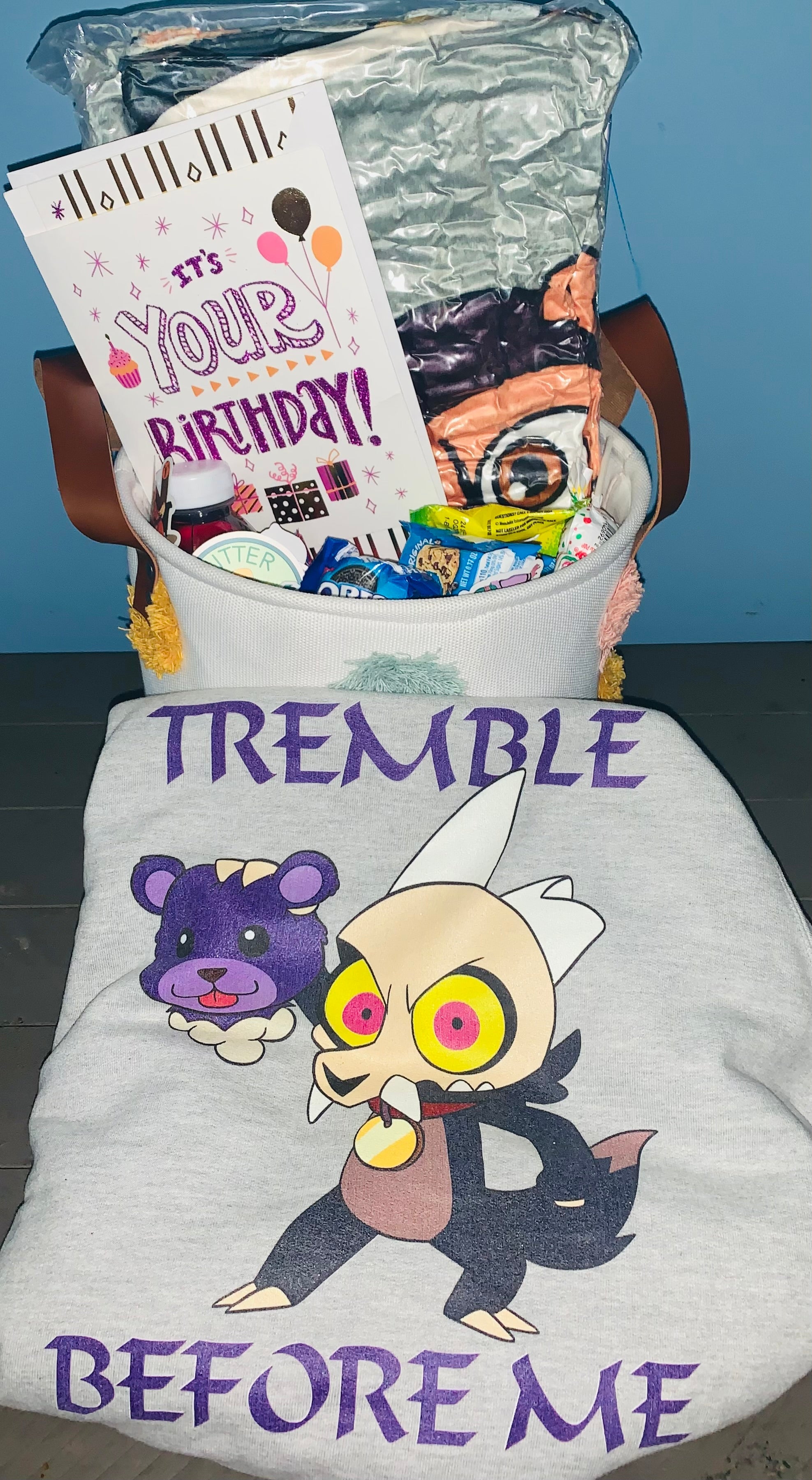 Customized medium gift basket for teenagers with fun and trendy items.